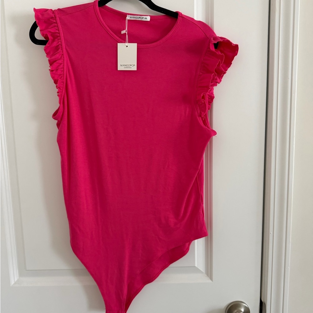 MangoPOP Hot Pink Ruffle Sleeve Bodysuit